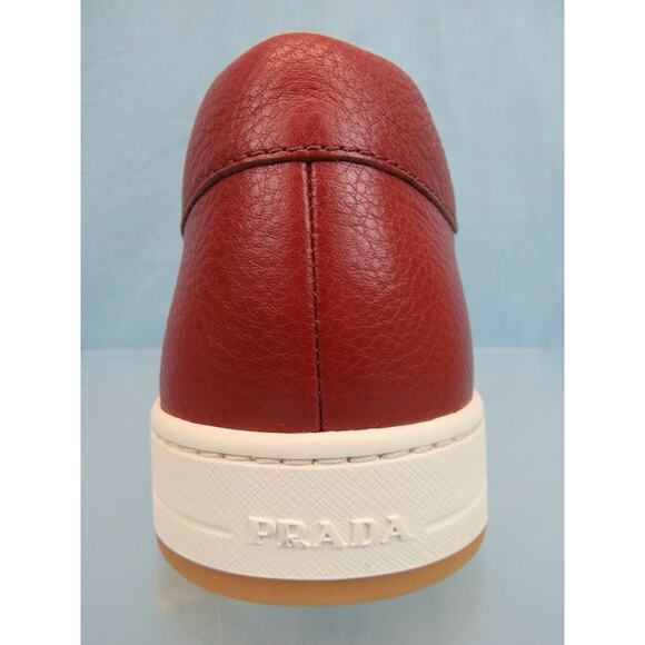 NIB PRADA 4E3507 RED TEXTURED LEATHER LACE UP LOGO LOW TOP SNEAKERS 7 US 8 - Picture 6 of 12